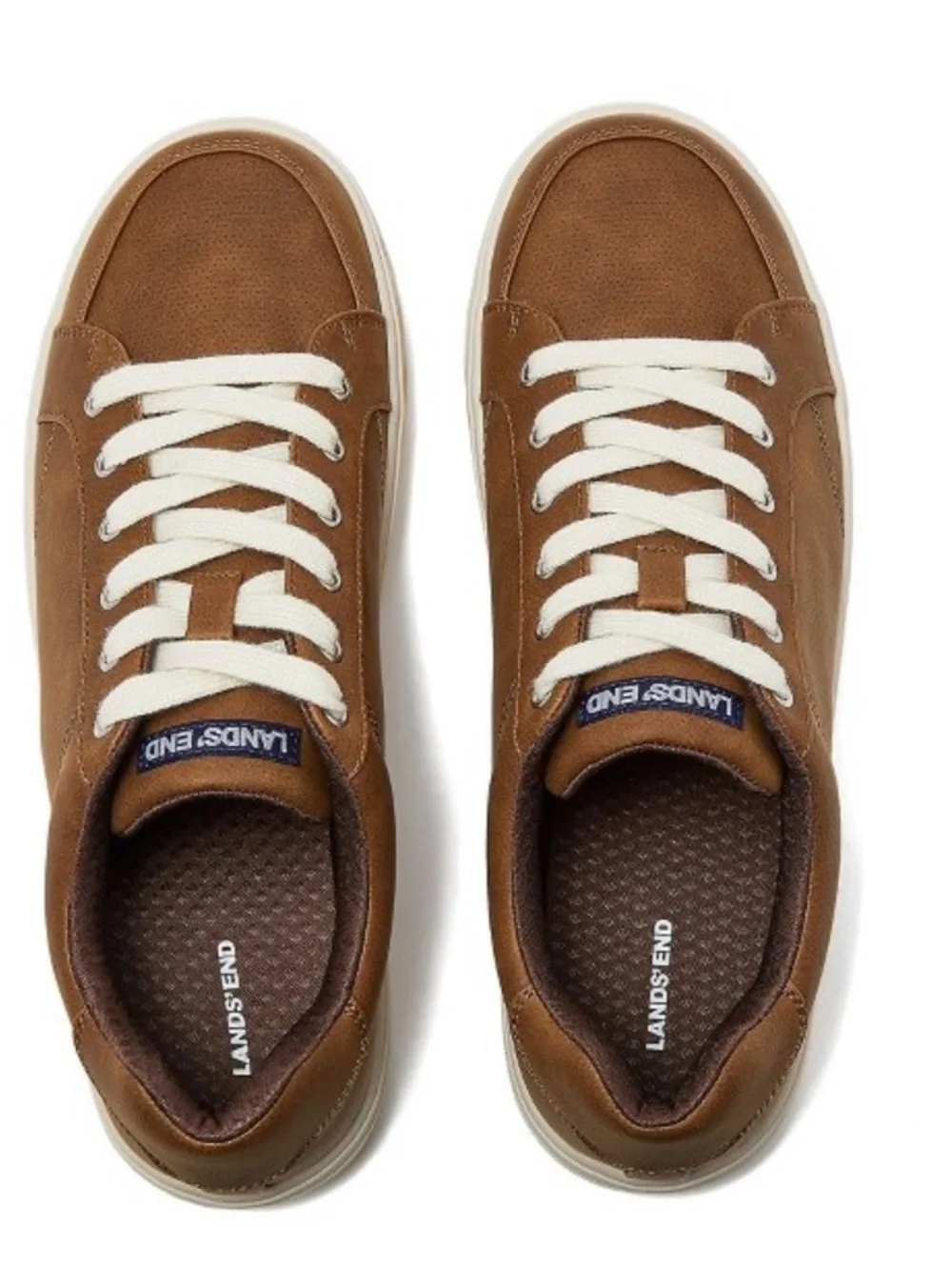 New without Box Lands' End Men's Tan/Brown Leather Lace-Up Sneakers